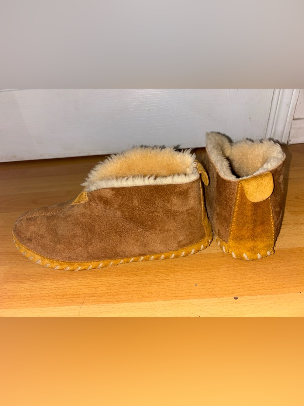 L.L. Bean Brown Suede Shearling-Lined Slippers